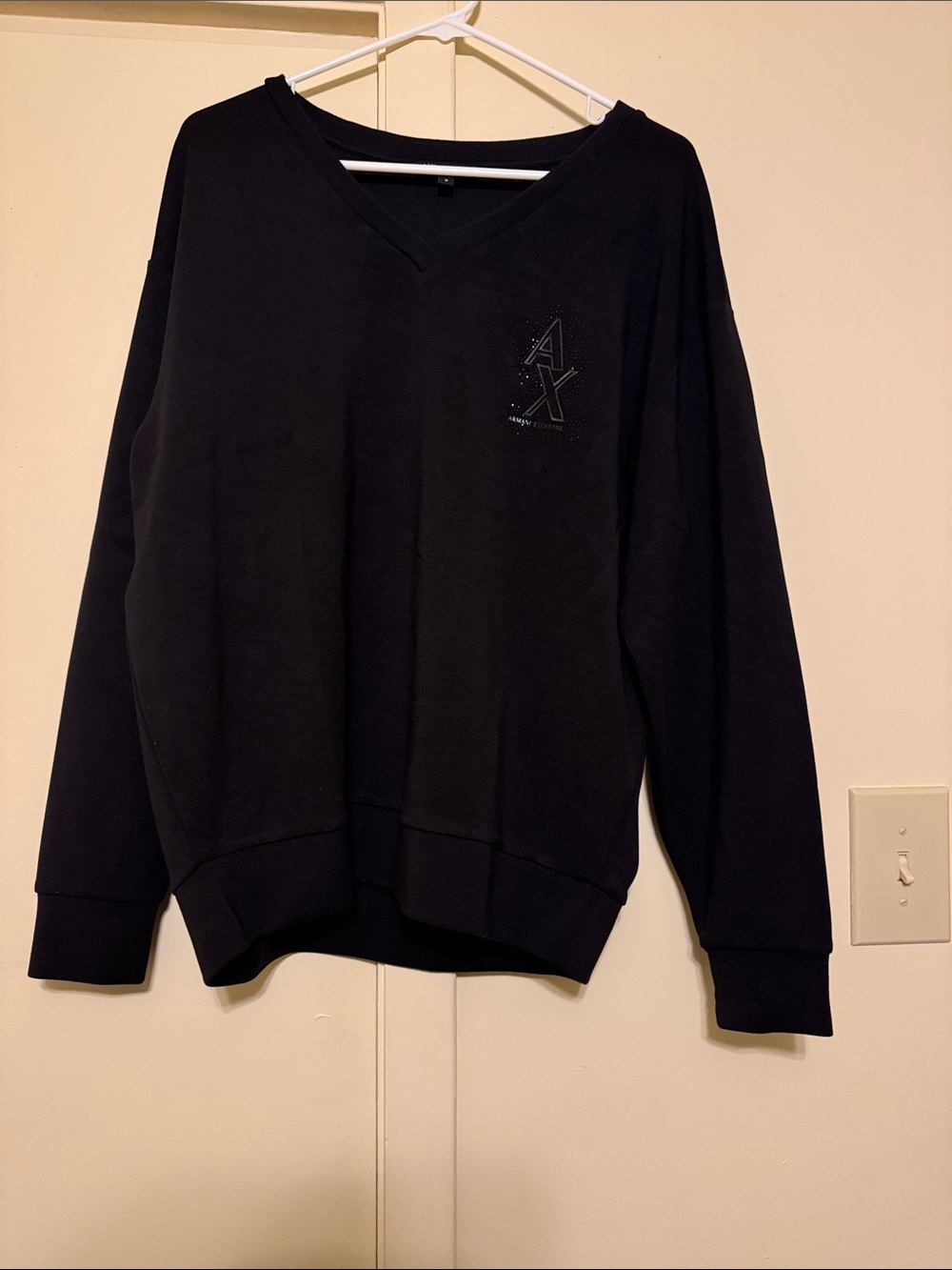 Armani Exchange Black V-Neck Pullover with AX Detail